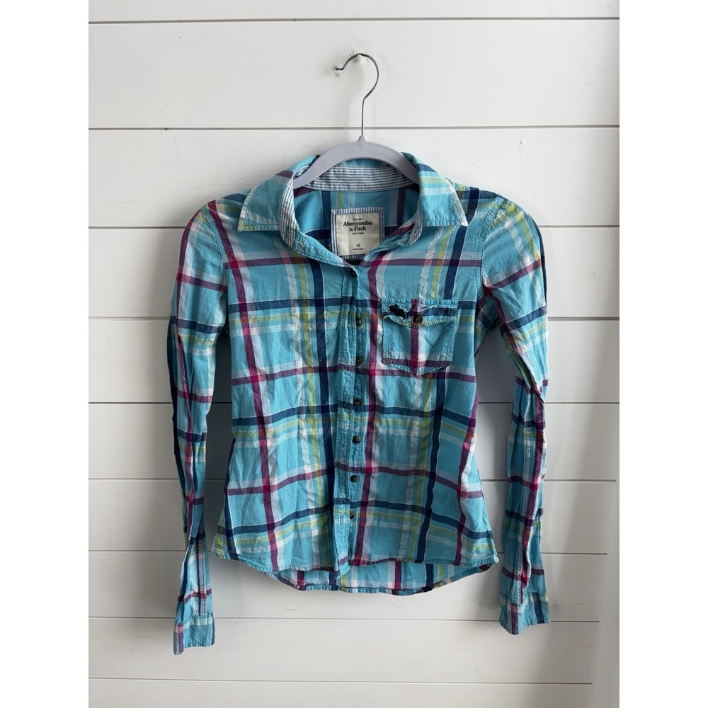 Abercrombie Kids Girls Blue and Pink Button Down Shirt‎ Size Xs 0398